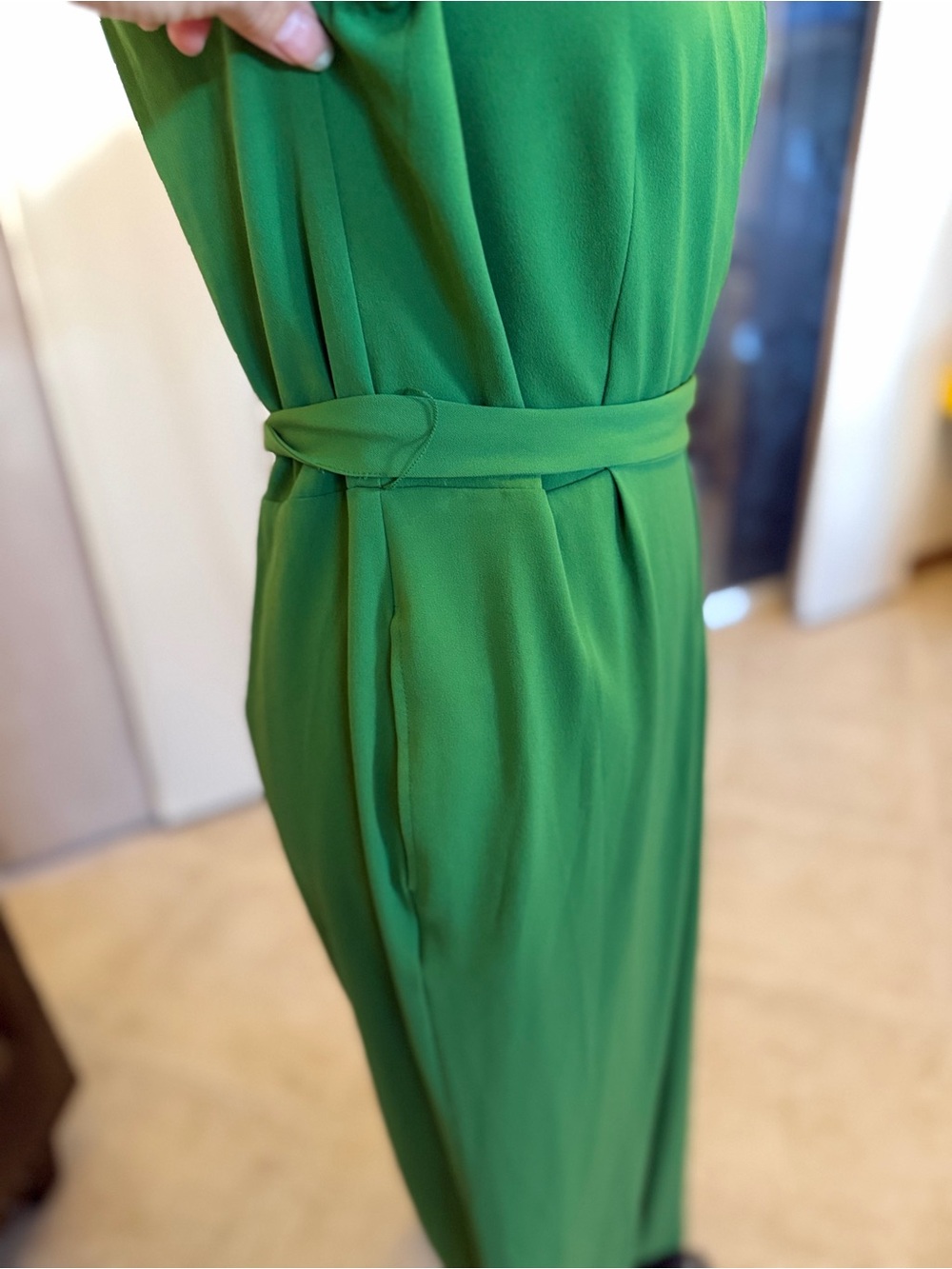 Anne Taylor Green Wrap-Front Wide-Leg Jumpsuit - Picture 4 of 11